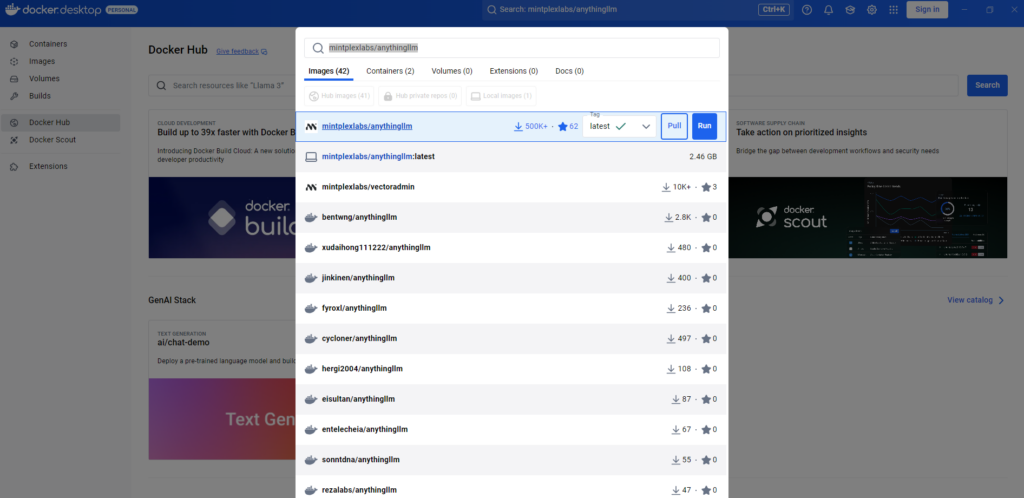 Docker Desktop mintplexlabs anythingllm