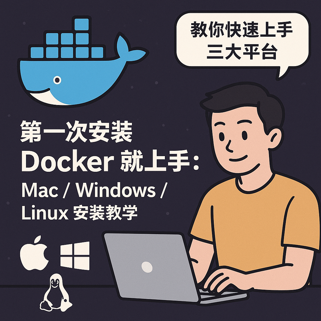 【Docker 安裝教學】Mac / Windows / Linux 快速上手指南（初學者必看）文章封面