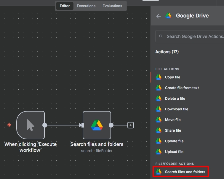 如何在 n8n 建立 Google Drive 雲端硬碟連線操作畫面
