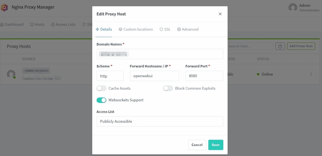 Nginx Edit Proxy Host