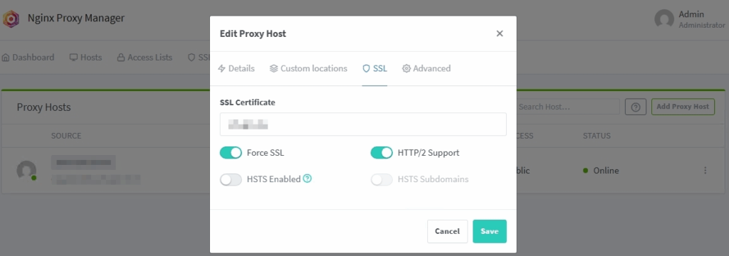 Nginx Edit Proxy HostSSL